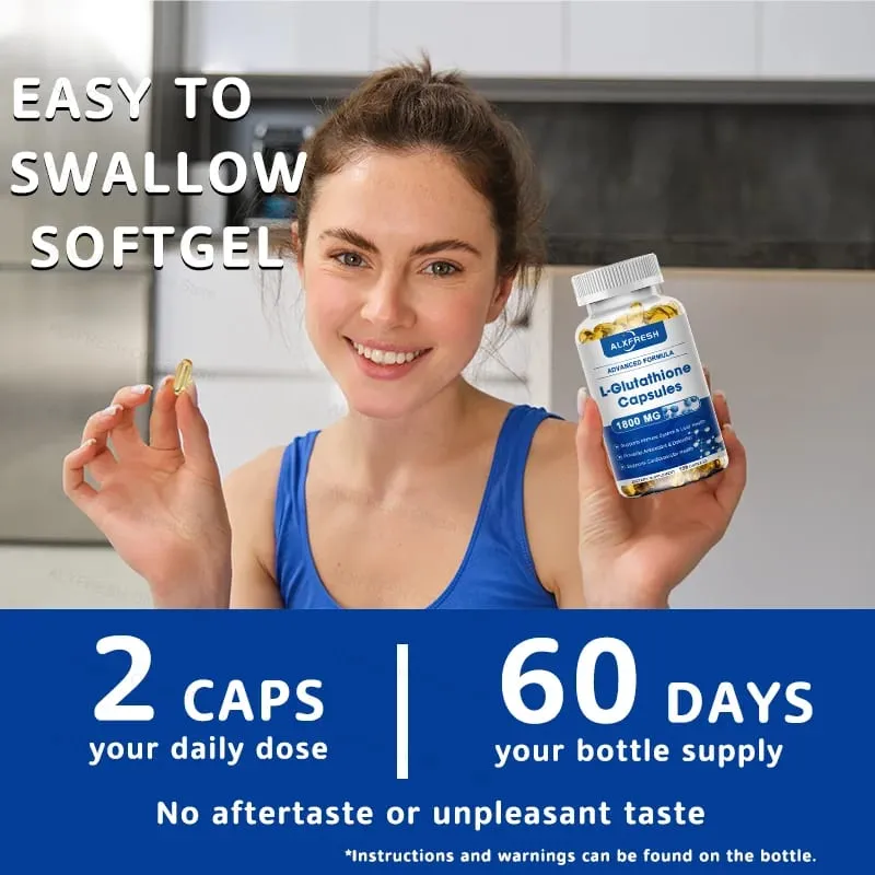 Glutathione Capsules 1800 mg - Potent Skin Antioxidant Detoxification Support Free Radical Neutralizer Vegan Non GMO