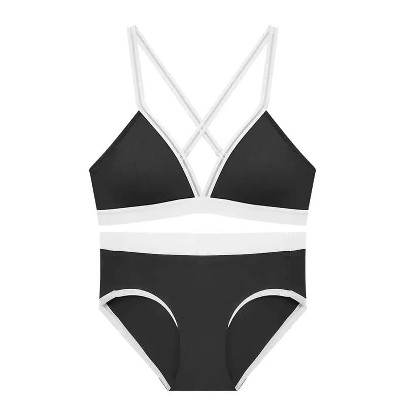 Deep V Triangle Bra for Women Small Bust Slight Gather Thin Strap Beauty Back French Style Seamless Light Soft Lingerie 32-38AB