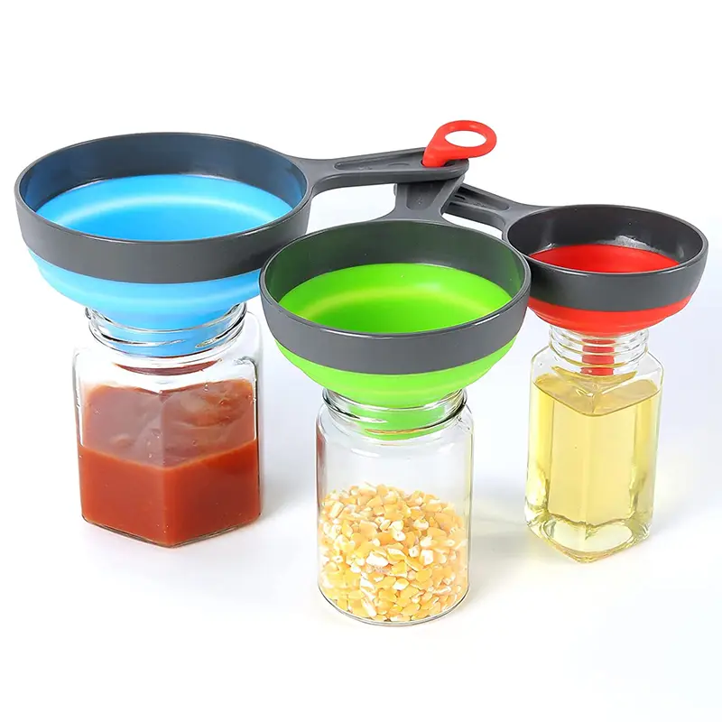 3 Buah/Set dengan 3 Ukuran Corong Dapur Lipat Silikon Teleskopik Corong Bubuk Cair Mulut Lebar Selai Corong Peralatan Dapur — image 1