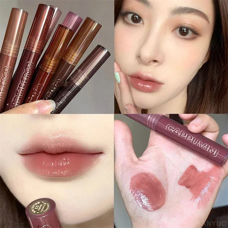 Mirror Watery Chocolate Lip Gloss Long Lasting Moisturizing Crystal Jelly Lip Tint Lipstick Nature Nude Lips Makeup Cosmetics