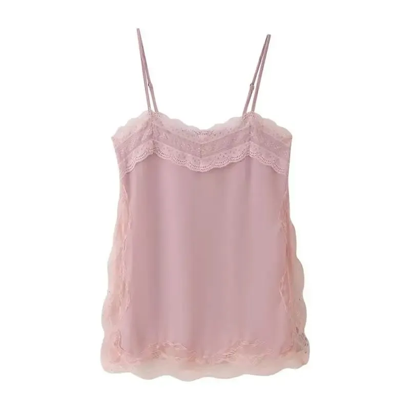 Bruin Satijn Kant Splicing Sling Jurk Vrouwen Elegante Onregelmatige Zoom V-hals Backless Mouwloze Jurk Chic Vrouwen Party Club vestidos