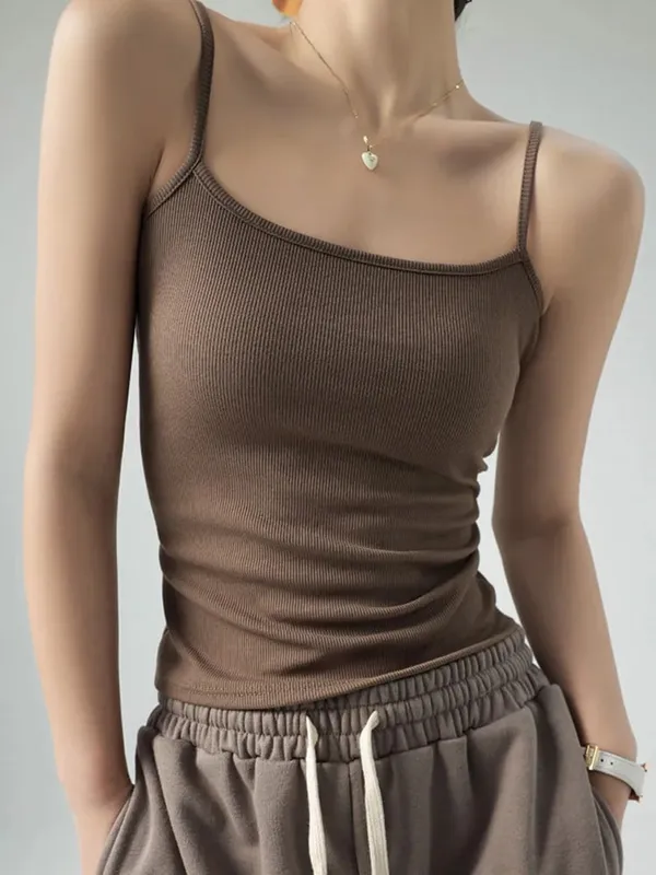 Summer Basic Tanks Spaghetti Strap Camis Solid Stretch Tops for Women Sleeveless Slim Fit Basic Solid Knitted Camisole — image 3