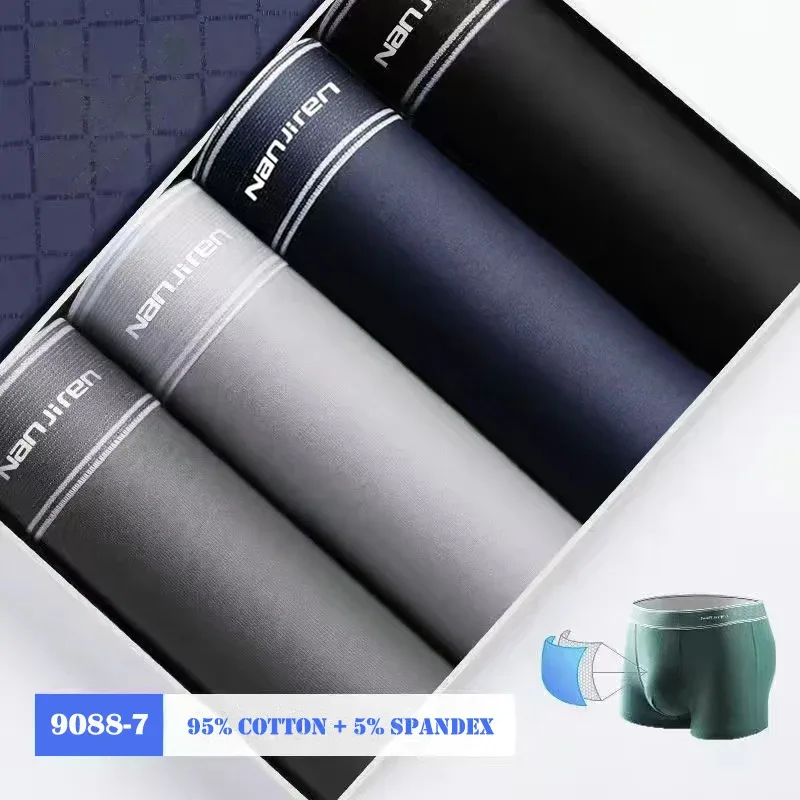 4Pcs/lot Men's Underwear Sexy Boxer Shorts Cotton Panties Man Solid Underpants Male Soft U Convex Lingerie Plus Size L-6XL