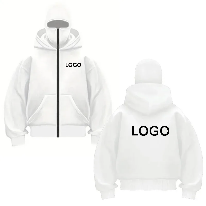 DIY Design Double-hooded Zipper Hoodies Men Customized Printed Long Sleeve Zip Up Sweatshirts Women Ninja Mask Pullovers Jacket