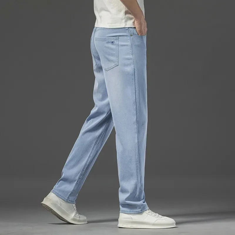 2026 Spring Summer New Men's Thin Light Blue Jeans Business Casual Stretch Pants Denim Trousers Male Brand Clothing