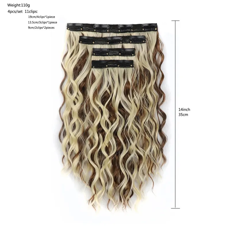 Zolin Synthetic Hair Clip in Hair Extensions 4pcs/set Short Wave Curly Hair Brown Blonde Color Hairpiece For Women Daily Use