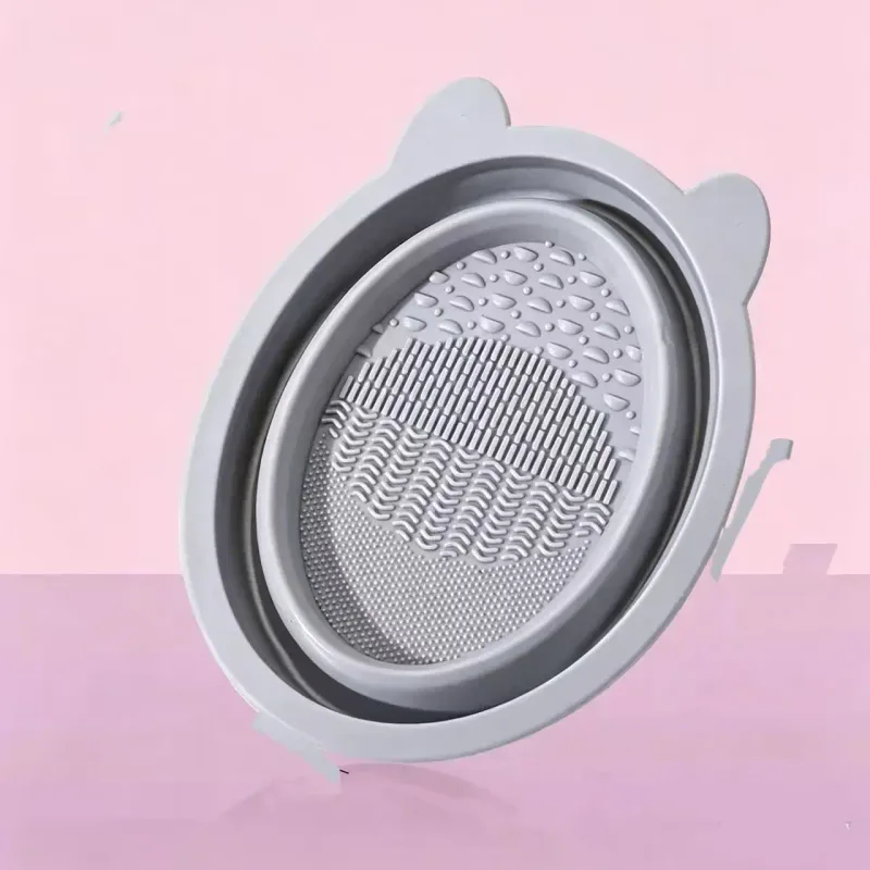 Cute Ear‑Shaped Collapsible Silicone Makeup Brush Cleaning Bowl Foldable Washing Bowl for Makeup Brushes Beauty Blender Portable