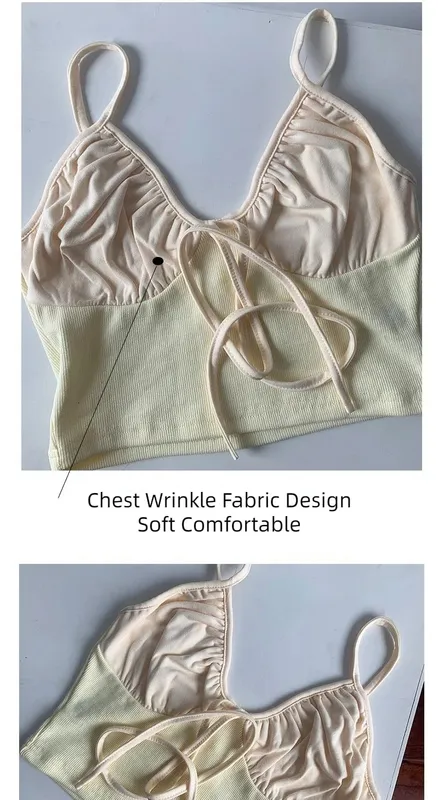 Sexy Beige Basic Bra Tops Woman Off Shoulder Tank Top With Thin Strap 100% Cotton Bustier Lingerie Cute Front Bow Tied Camis — image 7