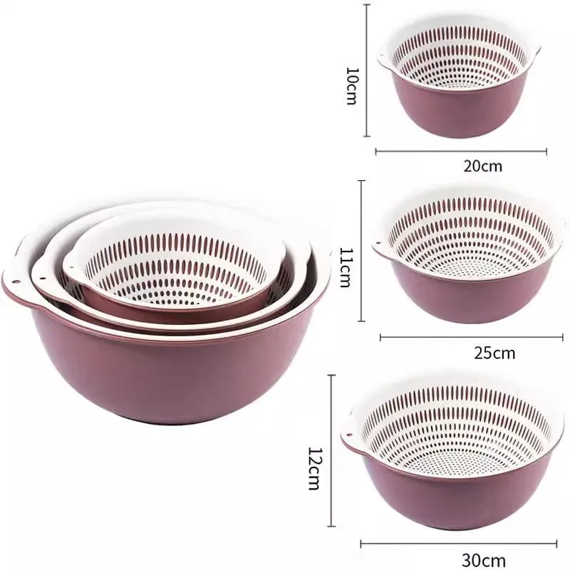 6PCS Kitchen Sink Vegetable Drainer Fruit Basket for Multifunctional 3 Size Stackable Washing Basin Vegetable Drain Basket Basin