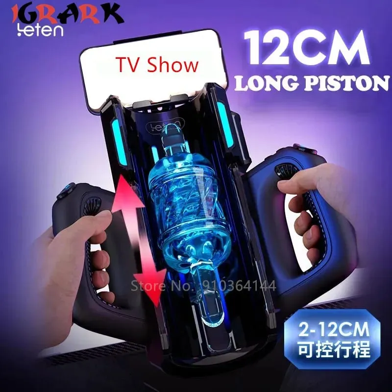 Leten Thrusting-PRO Cangkir Masturbasi Pria 12Cm Penggetar Kecepatan Tinggi Teleskopik Mesin Seks Otomatis Mainan Seks Anal Vagina untuk Pria