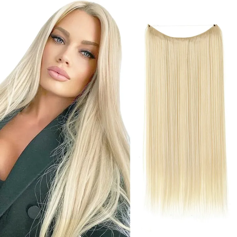 Premium Heat Resistant Synthetic Invisible Wire Hair Extensions With Clips Hairpieces Long Natural Straight Fake Hair For Woman