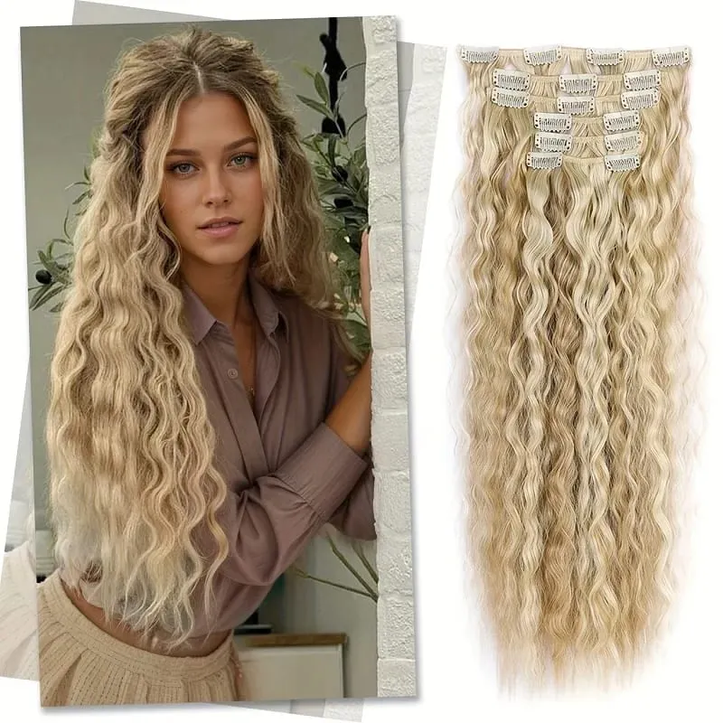 22Inch Synthetic Long Kinky Curly Hair Extension 6pcs/set Clip in Fluffy Hairpiece for Women Daily Use
