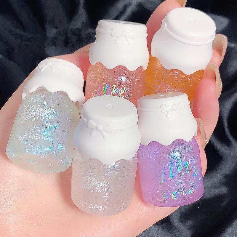 Gege Bear Butterfly Knot Lip Gloss Moisturizing Hydrating Mirror Shine Sparkling Non-Stick Cup Lipstick Beauty Makeup