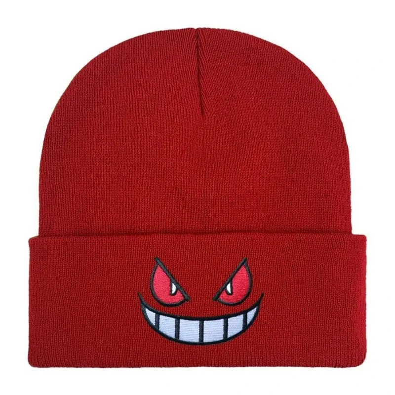 Pokemon Gengar Cartoon Embroidered Beanies Knitted Skullies Autumn Winter Warm Wool Hat Gengar Women Men Beanies