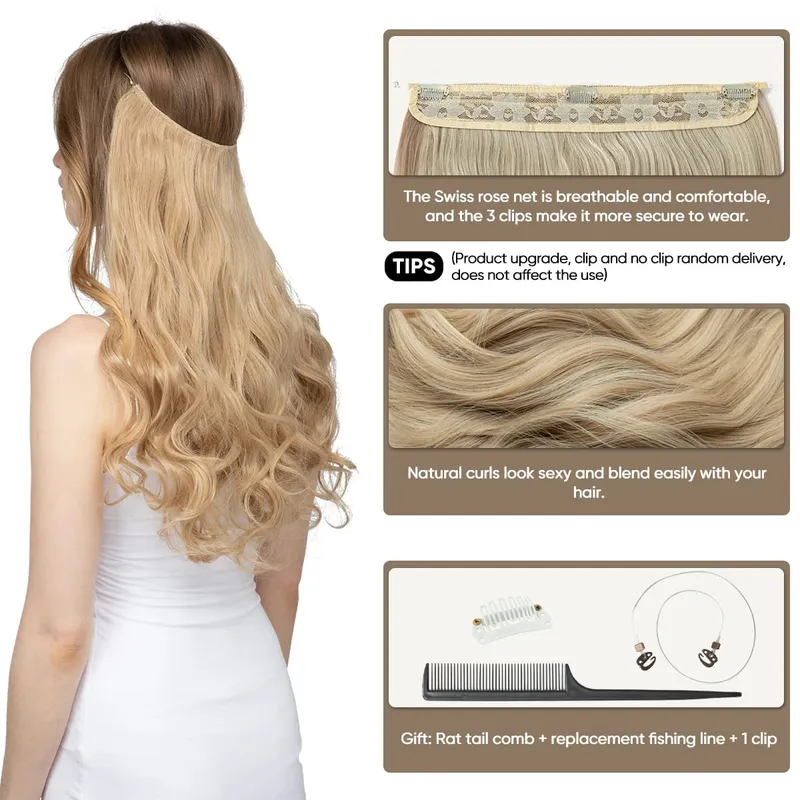 Premium Synthetic Invisible Wire With Clips Natural Hair Extension False Long Wavy Daily Use Clip In Hair Piece For Women
