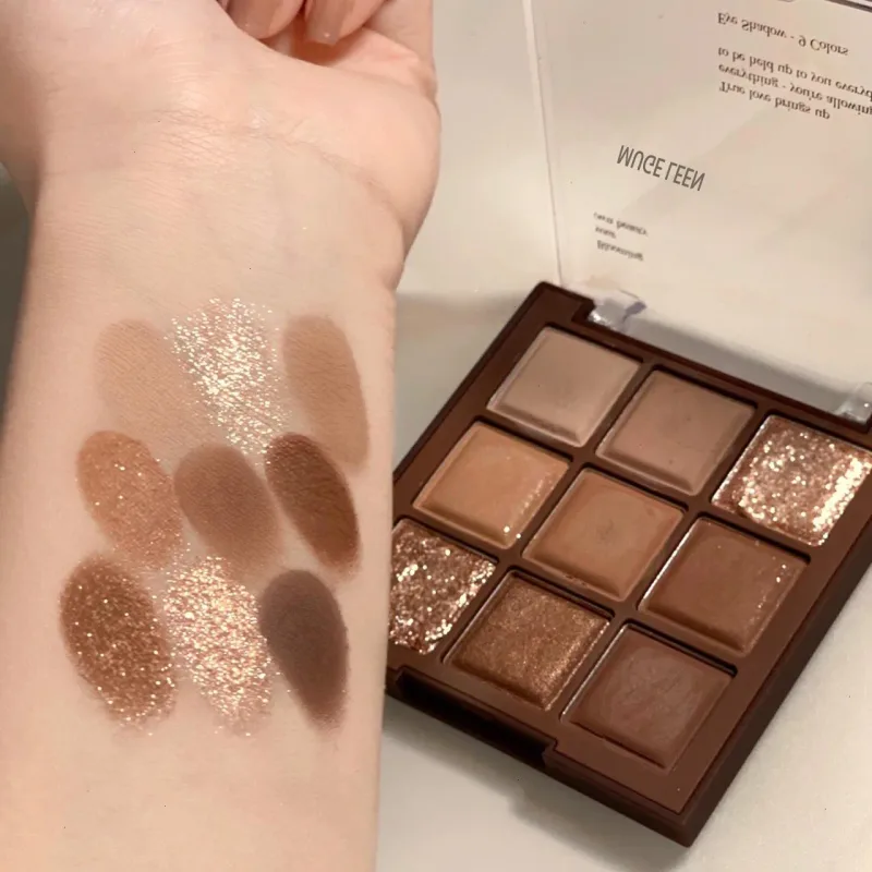 Nine-color chocolate eye shadow plate earth color pearlescent matte glitter fine without makeup