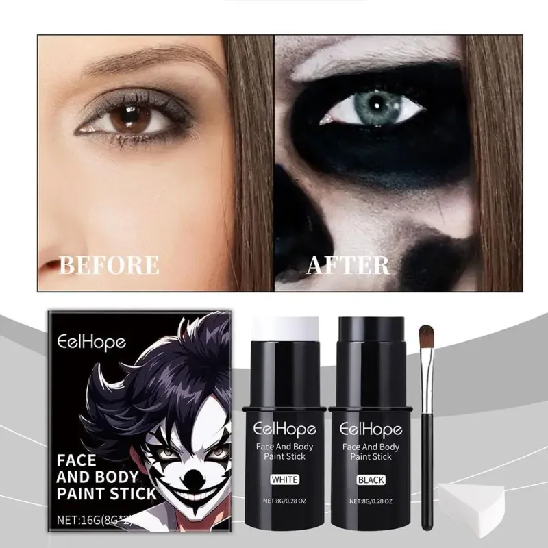 Black White Face Body Paint Kit Cover Foundation Long Lasting Waterproof Halloween Skeleton Cosplay Body Makeup Tool 2026