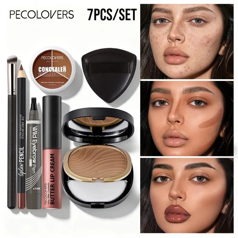 7PCS Face Makeup Set Long‑Lasting Concealer Contour Powder Lip Cream Waterproof Eyebrow Pen With Makeup Brush — image 5
