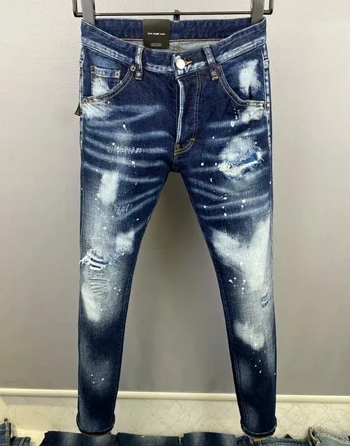 Men Jeans Dsq2 Denim Pants Hole Slim Pencil Trousers Buttons Party Clothes coolguy D2 JEANS for husband blue — image 9