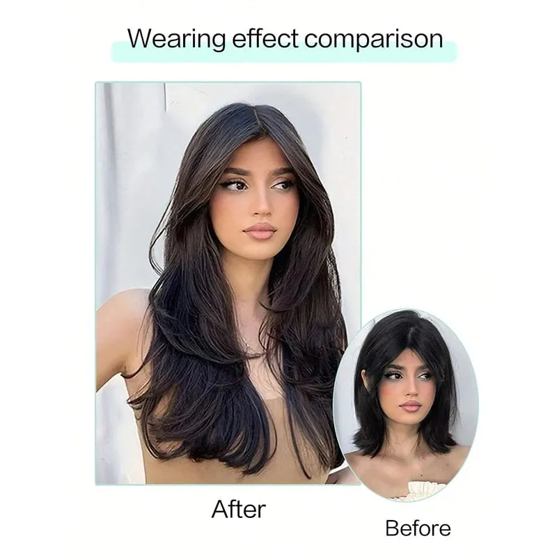 Long Straight Clip-in Hair Extensions Synthetic U Part Hairpieces for Women 22 Inch Gorgeous Fluffy Layer Wigs Party Daily Use