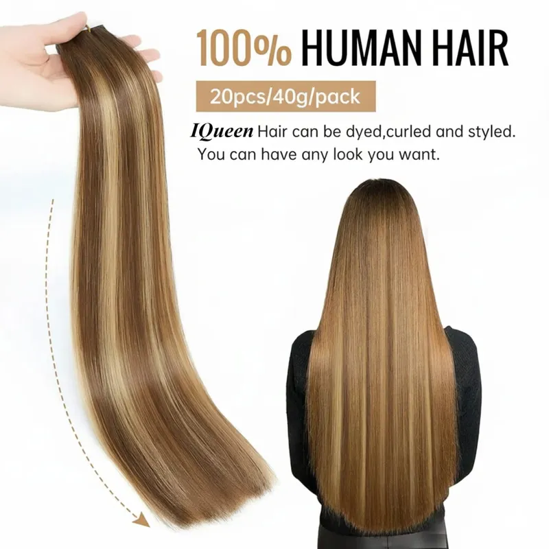 Highlight #4/27 Straight Tape In Hair Extensions Skin Weft Tape In Human Hair Extensions For Salon High Quality 100% Human Hair — image 4