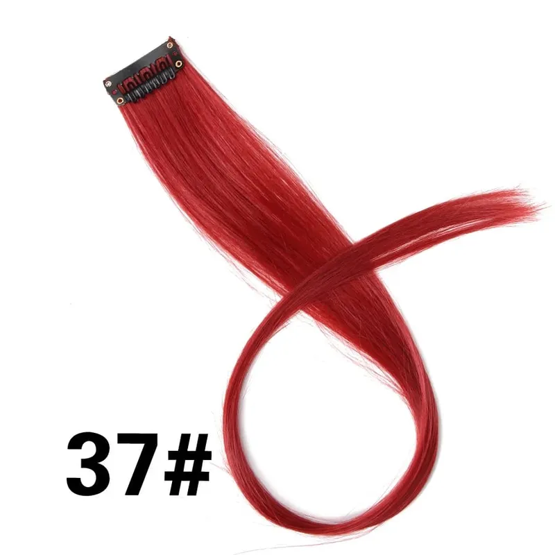 Lige farvet hårstykke Hair Extensions Clip In Highlight Regnbuehår Pink Blå Lilla Syntetisk på klips til kvinder piger — image 43