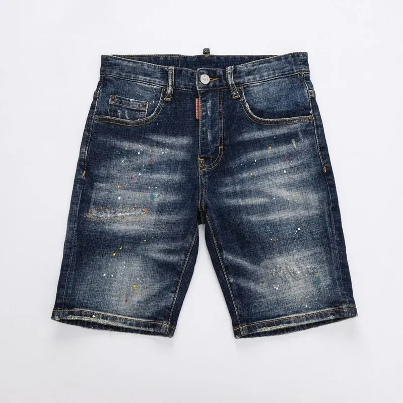 Summer Style dsq Italy Brand Jeans Mens Slim Short Jeans Men Denim Trousers Zipper Stripe Hole Blue Hole Shorts Jeans for Men
