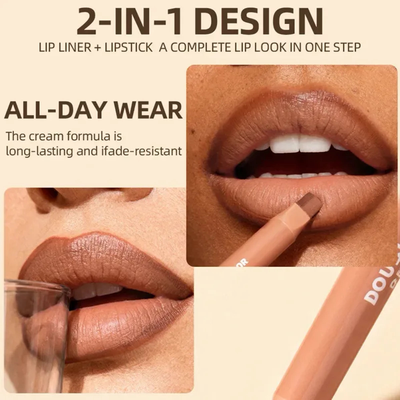 Natural Nude Double‑Color Matte Lip Liner Pen Waterproof Long‑Lasting Plumping Lip Stain Contour Women Makeup Cosmetics
