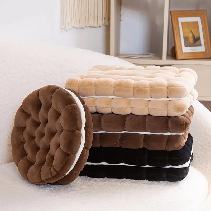 New Simulation Little Biscuits Doll Cushion Stuffed Round Cookie Plush Toys Creative Soft Pillow Chair Car Seat for Kid Gifts
