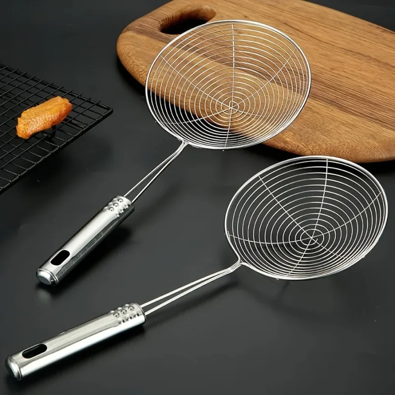1pc Hot Selling Stainless Steel Strainer Ladle with Handle - Durable Wire Skimmer Spoon for Cooking Frying & Kitchen Use