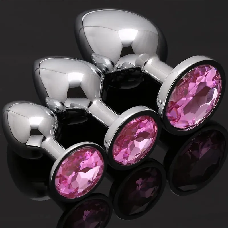 Luxury Metal Anal Plug Set Jewel Butt Trainer Kit Mga Pang-adultong Laruan para sa Mga Lalaki Babae Mga Mag-asawa Mga Beginners Mga Regalo sa Seks Malaki Katamtaman Maliit na Pink