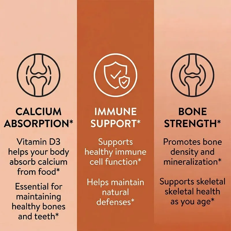 Vitamin D3 1000iu hỗ trợ miễn dịch Chức năng cơ bắp khỏe mạnh và sức khỏe xương - Non-GMO Gluten Free 120 Viên nang thực vật