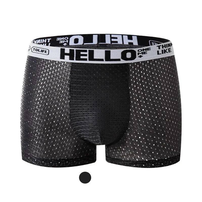 Mens Ice Silk Mesh Underwear Summer Breathable Mesh Cool Boxer Boxer Shorts for Men 45-90KG Anti-bacterial Light Thin Underpants