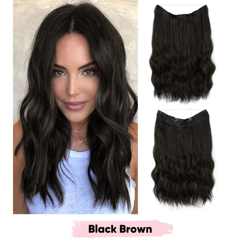 Synthetic Wave Invisible Clip in Hair Extensions Fish Line Ombre Natural Blonde Hairpiece Fake Hair Piece For Woman — image 11