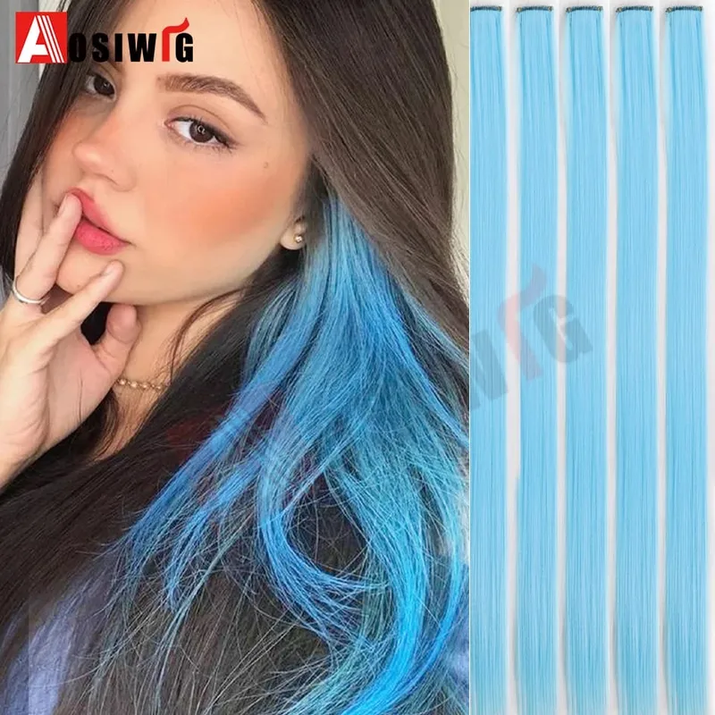 5PC Synthetic Feather Hair Extensions With Clips Heat Resistant Straight Hair Extensions Color Colored Black Hair Clip Womens 8G