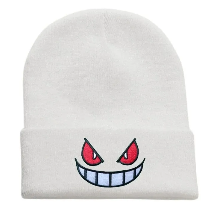Pokemon Gengar Cartoon Embroidered Beanies Knitted Skullies Autumn Winter Warm Wool Hat Gengar Women Men Beanies