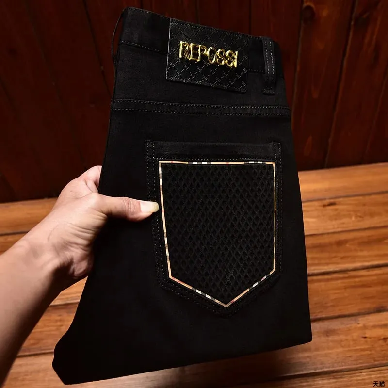 2024 New Light Luxury and Simplicity Black Jeans Men's Fashionable All-Match Straight Slim Fit Casual Trend Skinny Stretch Trous — image 1