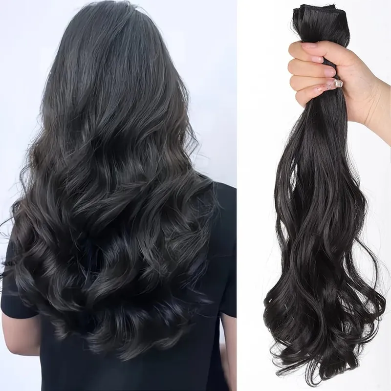 3Pcs Synthetic Wavy Hair Clip Pieces Fluffy Lazy Style Hair Extensions Fashion Hair Accessories For Women