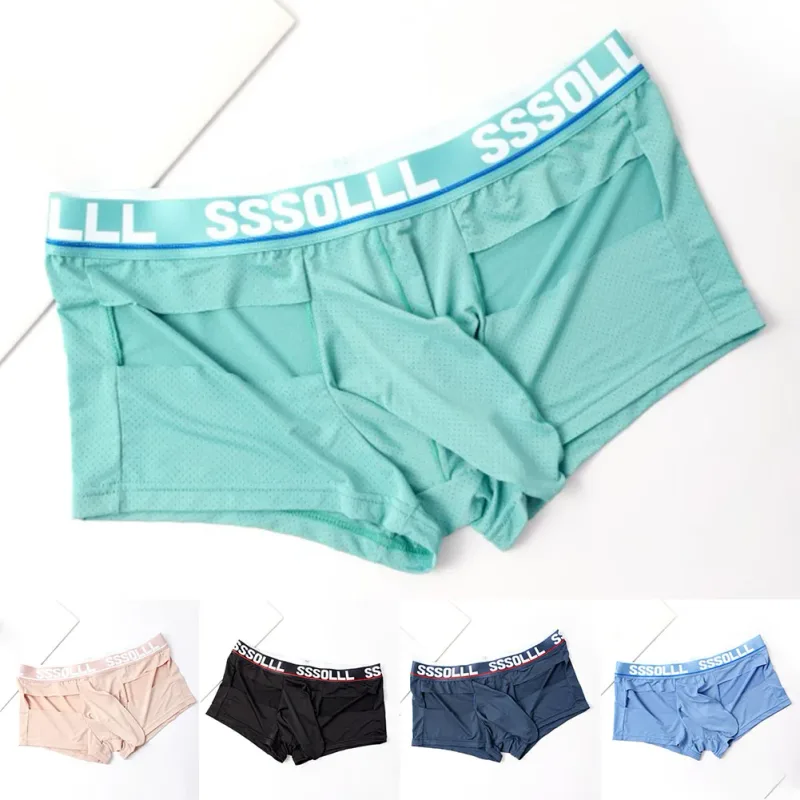 Men Breathable Mesh Boxer Shorts Soft Flat Corner Elephant Nose Trunks Underwear For Daily Wear Classic Letter Print Panties