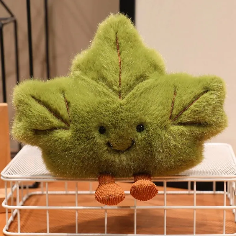 Cute Maple Leaf Plush Pillow Stuffed Red Green Plant Cushion with Legs Smiling Face Cute Plushie Sofa Chair Decor Gift — image 10