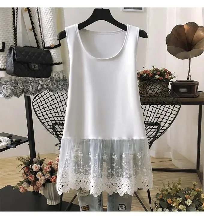 Street Casual Lace Patchwork Tanks Summer New Sleeveless Solid Color Loose Youth White T Shirt Tops Fashion Trend Women Clothing — image 7