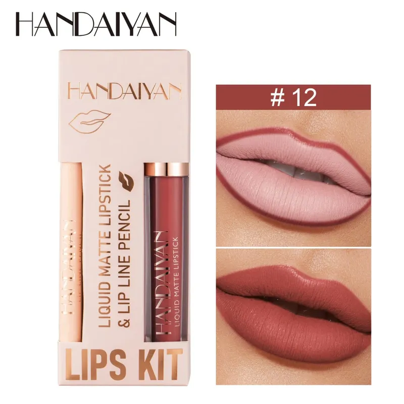 Ensemble de rouge à lèvres 2 en 1 pour femmes, avec crayon à lèvres, imperméable, longue durée, maquillage coréen, finition mate, Kit de cosmétiques, livraison gratuite — image 10
