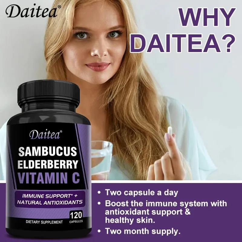 Sambucus Black Elderberry Capsules 350mg with Vitamin C Zinc Immune Support Antioxidant & Energy Boost Promotes Digestion
