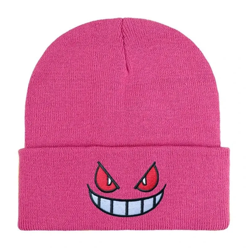 Pokemon Gengar Cartoon Embroidered Beanies Knitted Skullies Autumn Winter Warm Wool Hat Gengar Women Men Beanies