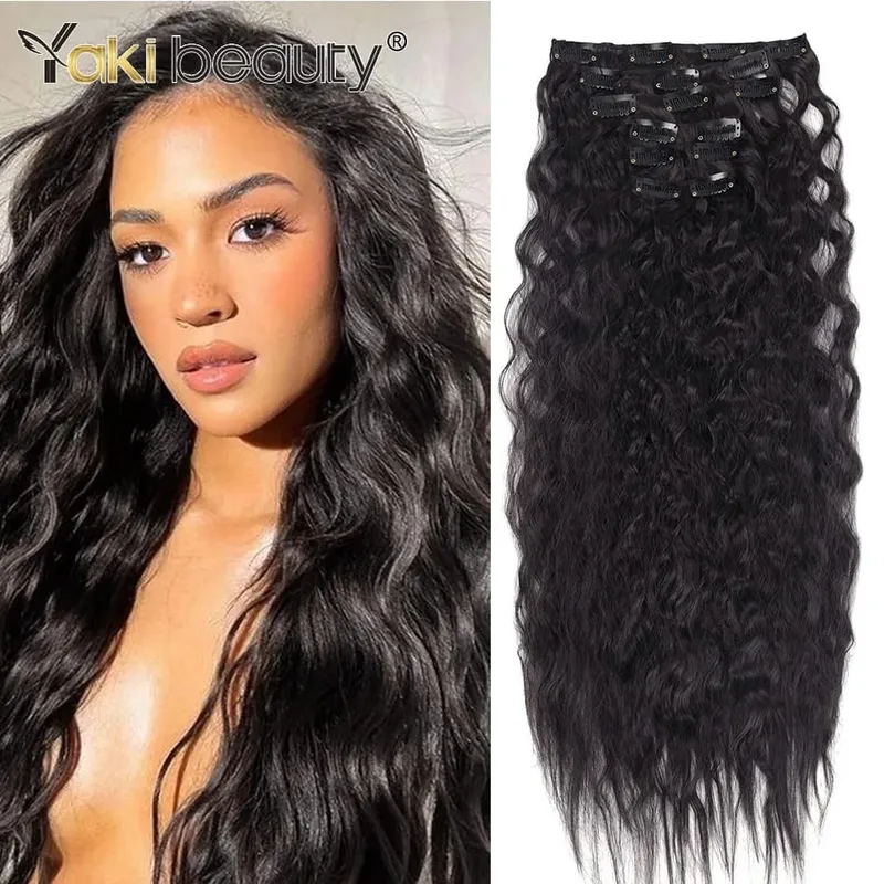 Synthetic Kinky Curly Clip-in Hair Extensions Super Long Water Wave Clip In Hair 160grams 4 Pcs Full Head Hair Pieces — image 10