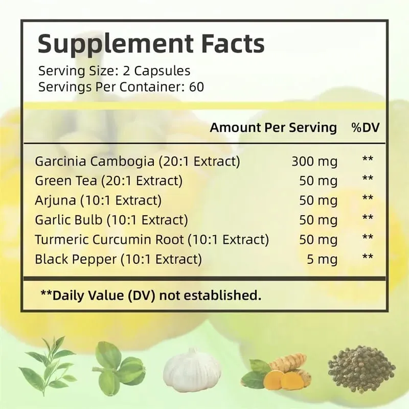 Kapsul Garcinia Cambogia - Membakar Lemak Pengurusan Berat Badan Penindasan Selera Makan Meningkatkan Metabolisme