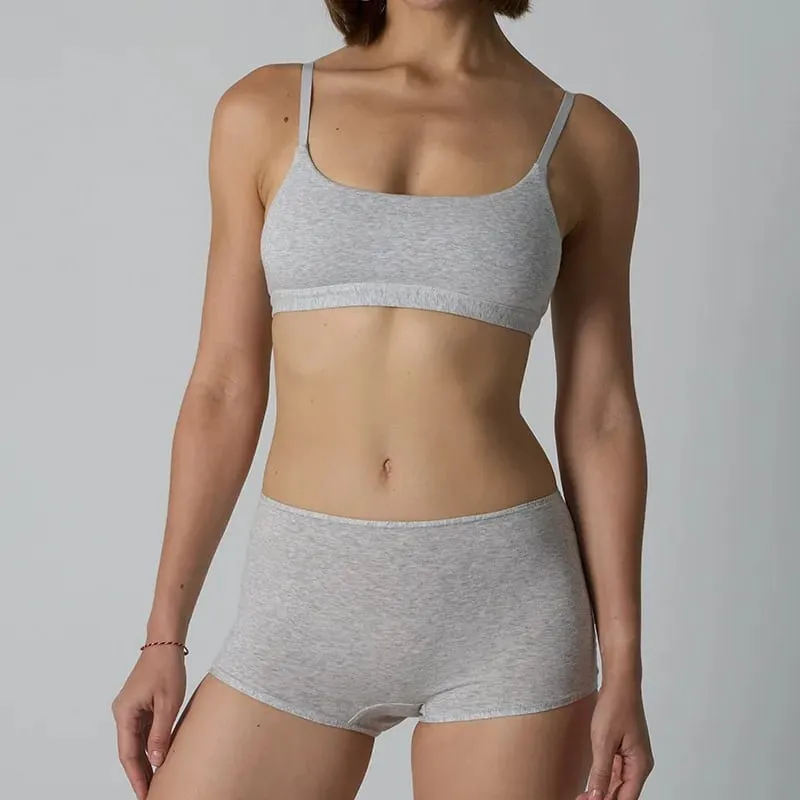 Cotton Underwire-Free Bralette and Boyshort Set – Unpadded Ribbed Knit Lingerie Two-Piece Set