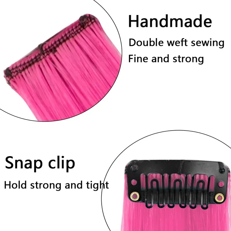 5Pcs Colored Hair Extensions Party Highlights Curly Wavy Hairpiece Clip In Synthetic Streak For Girls Women Halloween Wig
