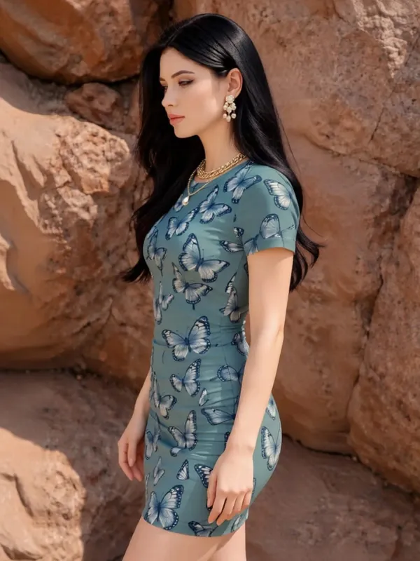 Womens Short Sleeve Bodycon Mini Dress Slim Fit Crew Neck Floral Print Casual Summer Party Cute Modern Stretch Clubwear Sundress — image 4