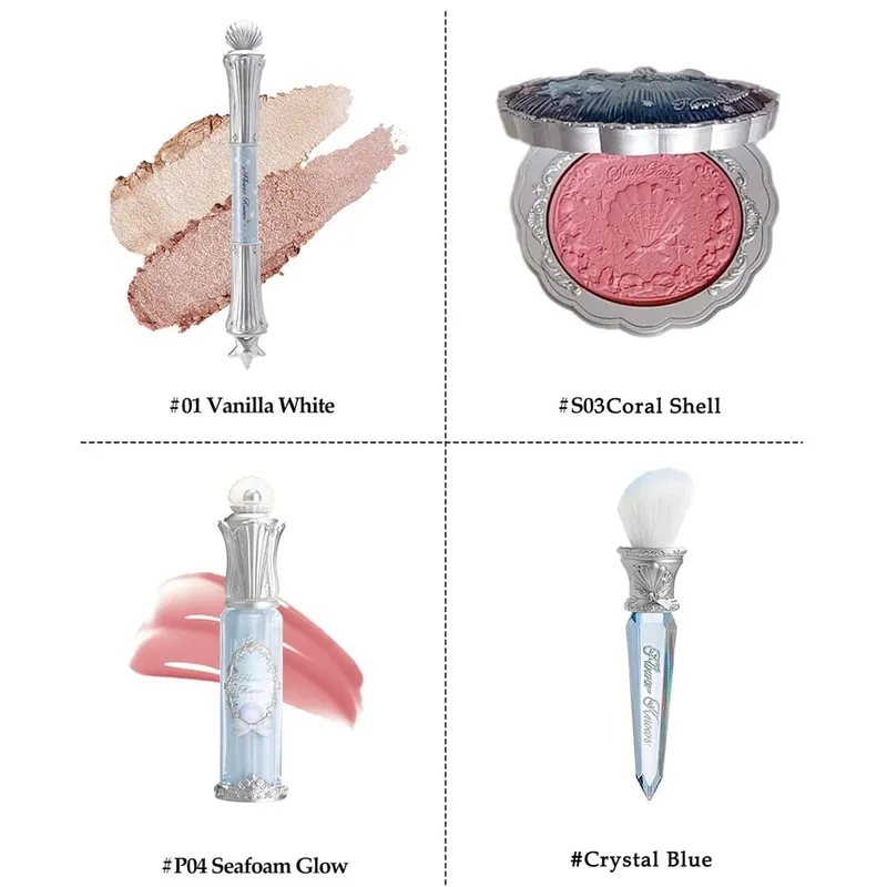 Flower Knows Dual-Ended Highlighter Stick & Blush Set LongLasting Lip Glaze 4-piece set